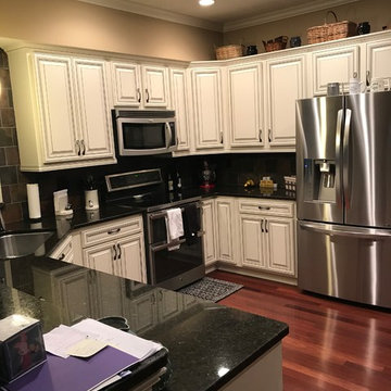 antique white with black glaze--cabinet reface