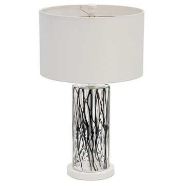 Glass, 25" Streaked Table Lamp, Black/White