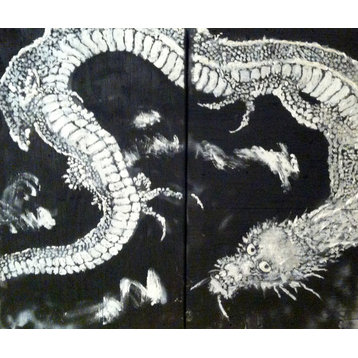 "Cloud Chaser" Pallet Art Reclaimed Wood Dragon Painting 48"x37" by Matt Pecson