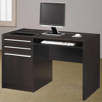 Bowery Hill Contemporary Wood Computer Desk with Charging Station in Cappuccino
