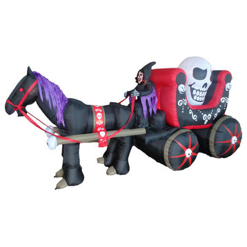 Halloween Skeleton on Carriage With Huge Skull, 12'