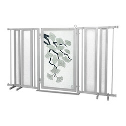 Fusion Gates - Fusion Gate with Ginkgo in Platinum Design, Satin Nickel, 65"-71.4" - Dog Gates