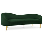 Meridian Furniture - Ritz Boucle Fabric Upholstered Sofa, Green - Impress family and guests alike with this Ritz Boucle Fabric Sofa. Wrapped in a cozy green boucle fabric, this sofa exudes elegance and comfort. The gold metal legs add a touch of glamour to the overall design, making it a perfect addition to any modern living space. Sit back, unwind, and sink into the plush cushions of this chic and stylish sofa.