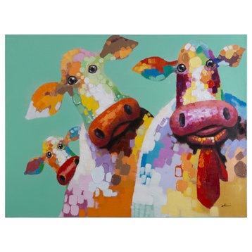 Yosemite Home Decor "Curious Cows I" Wood Wrapped Wall Art in Multi-Color