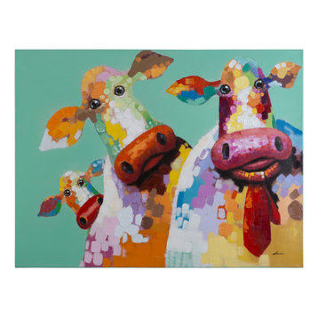 Curious Cows I Art Painted On Canvas