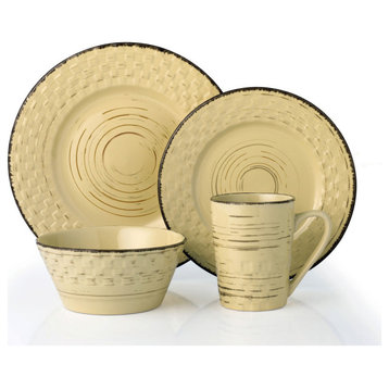Basketweave 16 Piece Stoneware Dinner Set, Service for 4, Buttercup