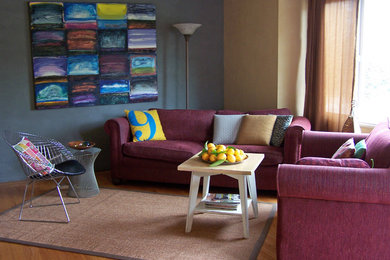 Living room - mid-sized contemporary living room idea in San Francisco with gray walls