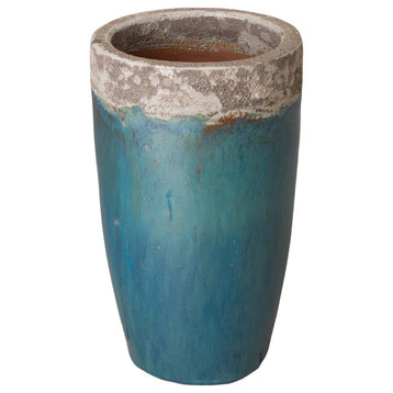 Tall Round Pot,  Reef/Teal 13X23"H