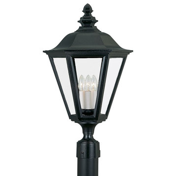 Three Light Outdoor Post Lantern-Black Finish-Incandescent Lamping Type