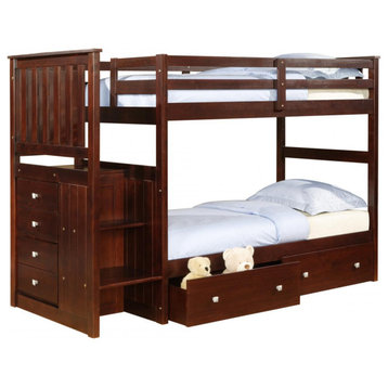 Twin/Full Mission Stairway Bunk Bed With Ext Kit With Dual Underbed Drawers