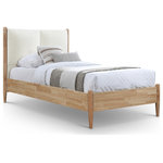 Meridian Furniture - Arbor Upholstered Bed, Cream, Twin - Introducing the Arbor cream fabric upholstered twin bed, a perfect blend of luxurious comfort and timeless elegance. Upholstered in soft polyester fabric, this bed offers a cozy, inviting feel that complements any bedroom decor. The rich natural finish of the frame, crafted with high-quality wood veneer, adds a touch of warmth and sophistication to the design. Combining durability with a sleek aesthetic, it is the ideal centerpiece for creating a tranquil and stylish retreat in your home.
