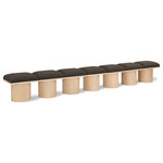 Meridian Furniture - Pavilion Black Boucle Fabric Bench, Brown, Natural Finish, 126" W X 15.5" D X 17.5" H - Bring valuable seating and remarkable style to your space with this Brown Pavilion boucle fabric bench, an exquisite balance of style and usability for the entryway, bedroom, and beyond. Crafted from oak veneer with a natural finish, this bench has a 4-inch-thick seat cushion that's channel-tufted for a touch of luxury. The bench's columnar bases add a dash of art deco design, making it a captivating focal point in any room.
