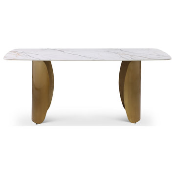 Niya Dining Table, White, Brushed Gold Base