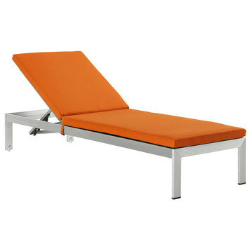 Shore Outdoor Aluminum Chaise With Cushions, Silver Orange