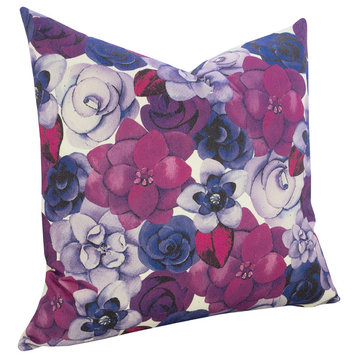 Floral Watercolor Pillow, Purple and Blue