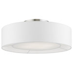 Livex Lighting - Gilmore 4 Light Brushed Nickel With Shiny White Accents Semi-Flush - Add style to any room with this elegant Gilmore semi flush mount. The design features a beautiful hand crafted off-white fabric hardback drum shade in a stylish brushed nickel finish.
