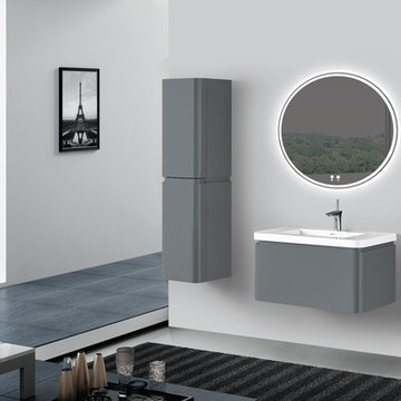Madeli Euro 36" in Studio Grey with the Luna Slique illuminated mirror
