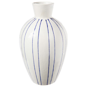 Round Ceramic Tapered Bottom and Trumpet Mouth Vase Gloss White Finish, Small