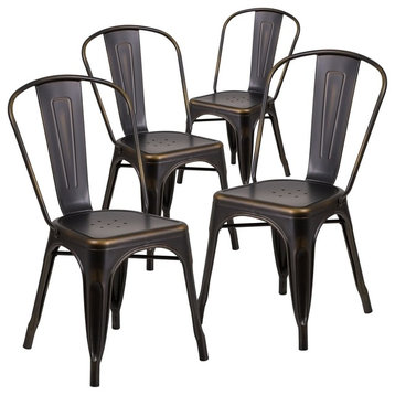 Distressed Copper Metal Indoor Stackable Chairs, Set of 4