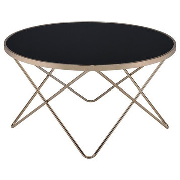 Acme Valora Coffee Table, Black Glass and Champagne