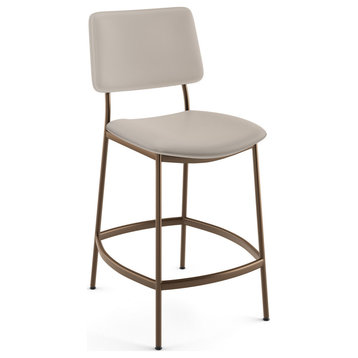 Amisco Sullivan Counter and Bar Stool, Cream Faux Leather / Bronze Metal, Counter Height