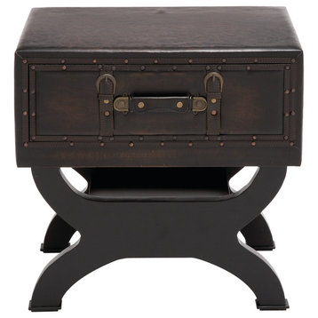 Traditional Brown Faux Leather Accent Table 55744