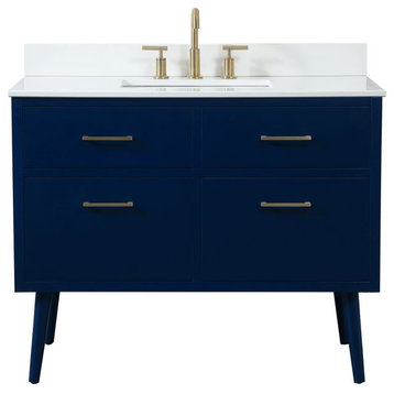 Elegant VF41042MBL-BS 42"Bathroom Vanity, Blue With Backsplash