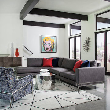 Manolo Sectional with Twiggy Lounge Chair and Milo Baughman Buffet and Drum Tabl