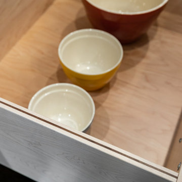 Beautiful Bleached Walnut Kitchen with 6' Floating Shelves
