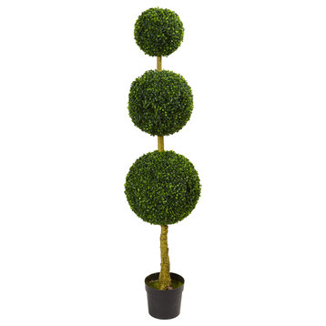 5.5" Triple Ball Boxwood Artificial Topiary Tree, UV Resistant, Indoor/Outdoor