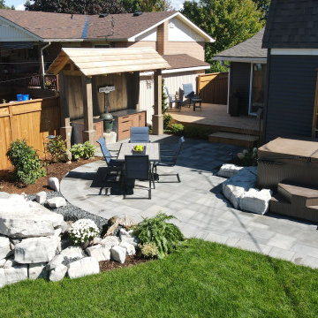 Backyard Outdoor Kitchen, patio, hot tub, water feature