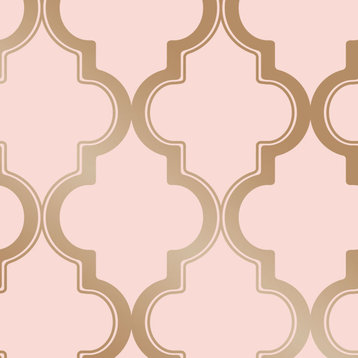 Marrakesh Peel and Stick Wallpaper, Pink and Metallic Gold