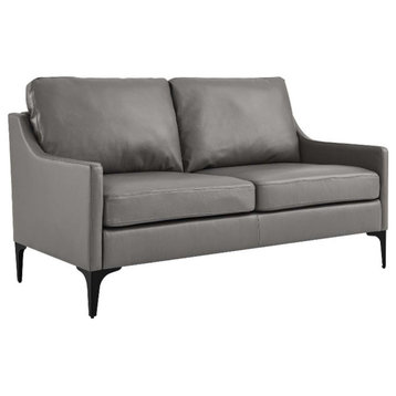 Modway Corland Modern Style Leather and Metal Loveseat in Gray