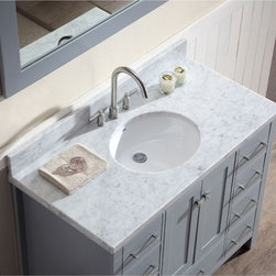 43 inch Single Sink Bathroom Vanity Set Grey Finish, Carrara White Marble Top - Bathroom Vanities And Sink Consoles