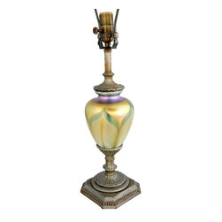 American Durand Art Glass Combed Feather Iridescent Table Lamp - Products