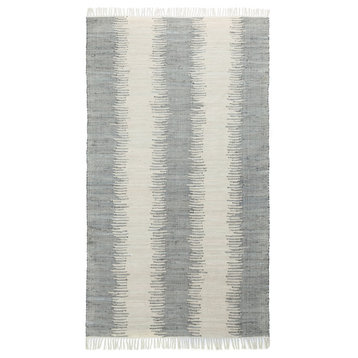 Jagged Gray/Off-White Reversible Cotton Chindi Rug, 5'x8'
