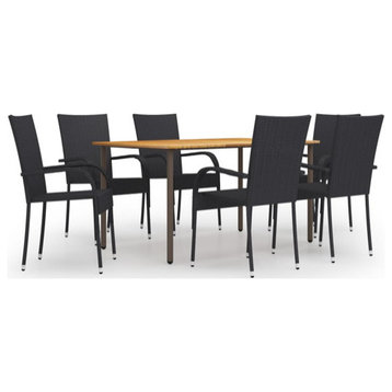 vidaXL Patio Dining Set 7 Piece Outdoor Table and Chair Set Poly Rattan Black