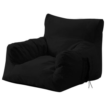 Comfy Bean Bag Chair Lounger, Nylon Indoor/Outdoor Self Expanding, Black