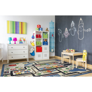 Kid Essentials Rug, Tiny Town, Pewter, 7'8"x10'9"