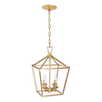 Motini 4-Light Lantern Pendant Light, Gold/Brushed-Brass