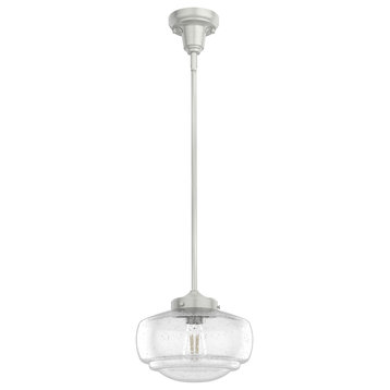 Hunter Saddle Creek Clear Seeded Glass 1-Light 10 Inch Pendant in Brushed Nick