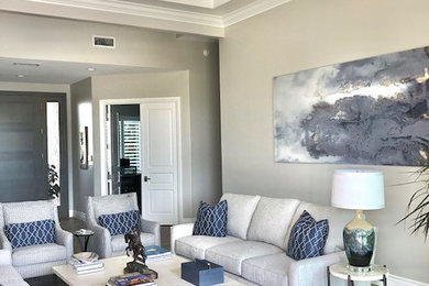 Living room - large transitional formal and enclosed living room idea in Phoenix with gray walls