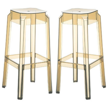 Home Square 30" Polycarbonate Bar Stool in Transparent Amber - Set of 2