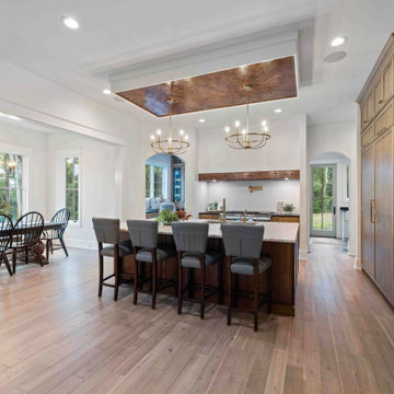 Luxurious Modern Farmhouse Kitchen: Oversized Marble Island, Pro Appliances, and