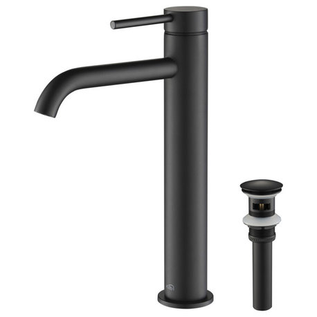 Circular Brass Single Handle Bathroom Faucet KBF1009, Matte Black, With Drain