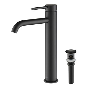 Circular Brass Single Handle Bathroom Faucet KBF1009, Matte Black, With Drain