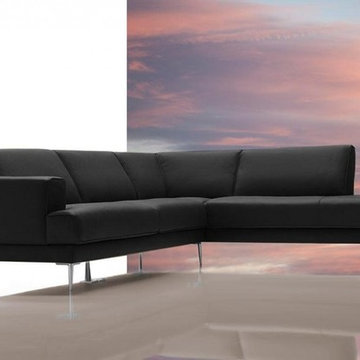 Modern Black Italian Leather Sectional Sofa