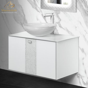 Amalia Luxury 30" Single Bathroom Vanity, White, Single Sink, Wall-mounted
