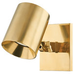 Hudson Valley Lighting - Highgrove 1 Light Sconce, Aged Brass - A smooth, cylindrical shade paired with a square backplate or base are the hallmarks of Highgrove's clean, modern look. The petite spotlight shade rotates and the arm of the portable sconce and floor lamp extends and articulates for ultimate versatility and functionality. Part of our Mark D. Sikes collection.