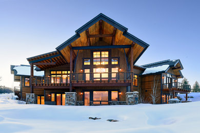 Rustic brown two-story wood exterior home idea in Denver